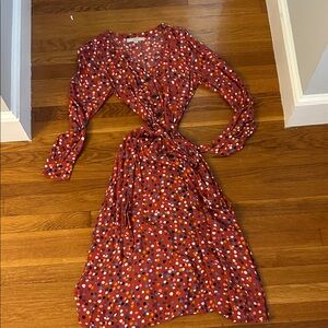 LOFT Red Polka Dot Long Sleeve Dress